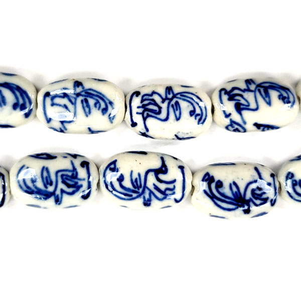 PORCELAIN FLAT OVAL 10X18MM WHITE AND BLUE